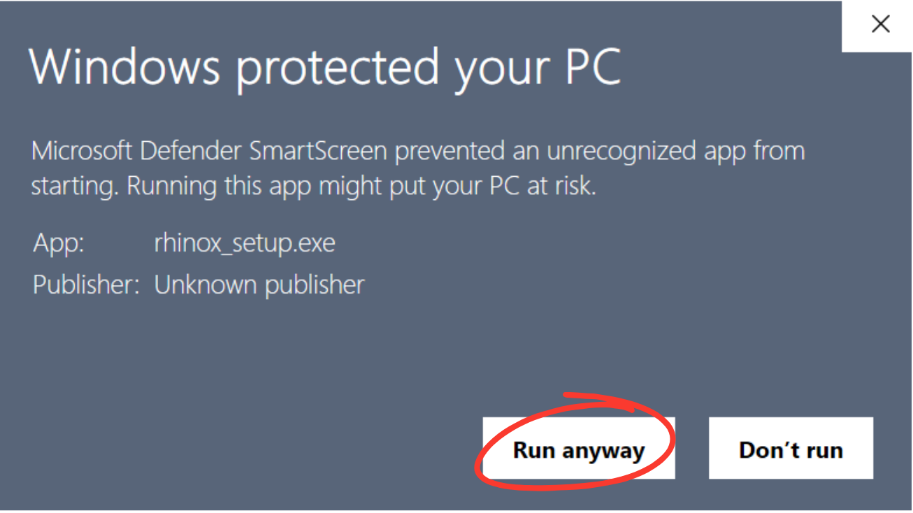 Windows SmartScreen showing Run anyway button